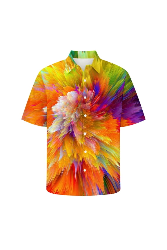 Men Shirts Casual Collared Short Sleeve Button Down Shirts Rainbow Men's Clothes
