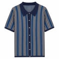 thumbnail image 1 of ALLLIST Men Shirts Collared Short Sleeve Button Down Shirts Knited Striped Blue Men's Clothes, 1 of 8