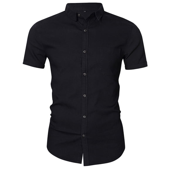 ALLLIST Men Shirts Collared Short Sleeve Cowboy Button Down Shirts Black Solid Casual Men's Clothing