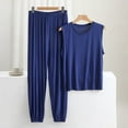 thumbnail image 1 of ALLLIST Men's Pajamas Set Big And Tall Crew Neck Sleepwear Sleeveless Tops & Bottom Blue Plain Pjs Sets Teens Pajamas 3XL-6XL, 1 of 3