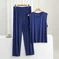 thumbnail image 1 of ALLLIST Men's Pajamas Set Big And Tall Crew Neck Sleepwear Solid Blue Sleeveless Tops & Bottom Pjs Sets Mens Pajamas 3XL-6XL, 1 of 3