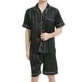 thumbnail image 1 of ALLLIST Men's Pajamas Set Big And Tall Silk Sleepwear Black Short Sleeve Tops & Bottom Plain Button Down Pajamas Men L-4XL, 1 of 9