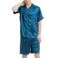 thumbnail image 1 of ALLLIST Men's Pajamas Set Big And Tall Silk Sleepwear Blue Short Sleeve Tops & Bottom Plain Button Down Mens Pajamas L-4XL, 1 of 5