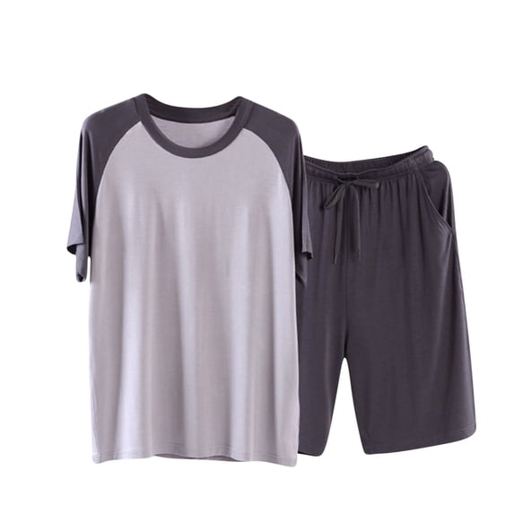 ALLLIST Men's Pajamas Set Crew Neck Sleepwear Gray Short Sleeve Tops & Bottom Color Block Pjs Sets Teen's Pajamas L-4XL
