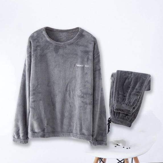 ALLLIST Men's Pajamas Set Flannel Sleepwear Gray Solid Long Sleeve Tops & Bottom Pjs Sets Pajamas Men L-3XL