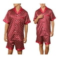 thumbnail image 1 of ALLLIST Men's Pajamas Set Satin Silk Sleepwear Short Sleeve Tops & Bottom Plaid Red Button Down Pajamas for Teens M-2XL, 1 of 7