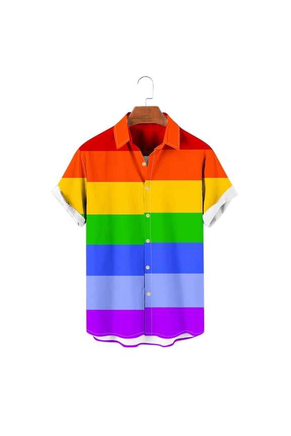 Men's Shirts Collared Short Sleeve Casual Button Down Shirts Rainbow Clothes for Men