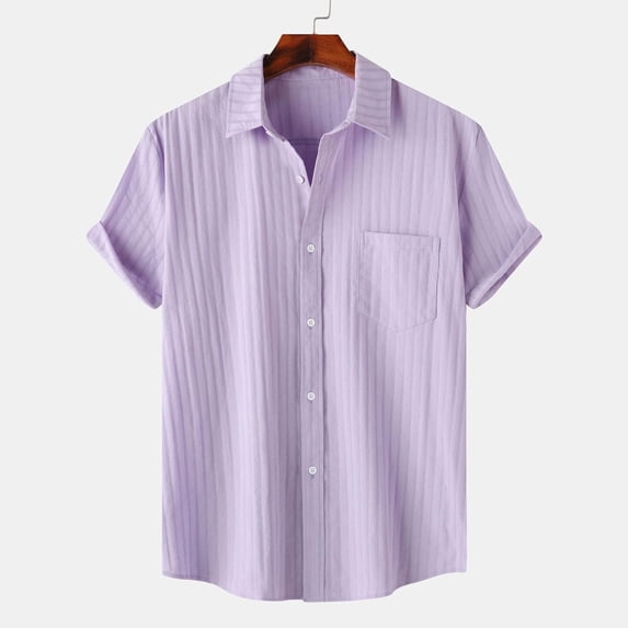 ALLLIST Men's Shirts Cotton Collared Short Sleeve Button Down Shirts Casual Purple Plain Mens Clothes