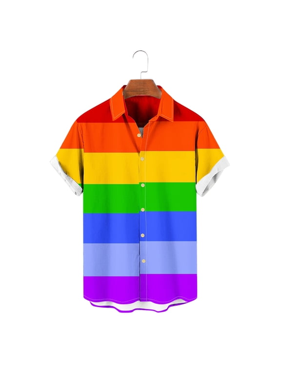 Men's Shirts Short Sleeve Big And Tall Collared Casual Button Down Shirts Rainbow Men's Clothing