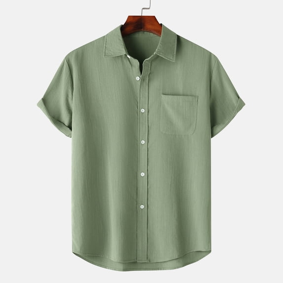 ALLLIST Men's Shirts with Pockets Short Sleeve Collared Button Down Shirts Green Plain Casual Clothing for Men