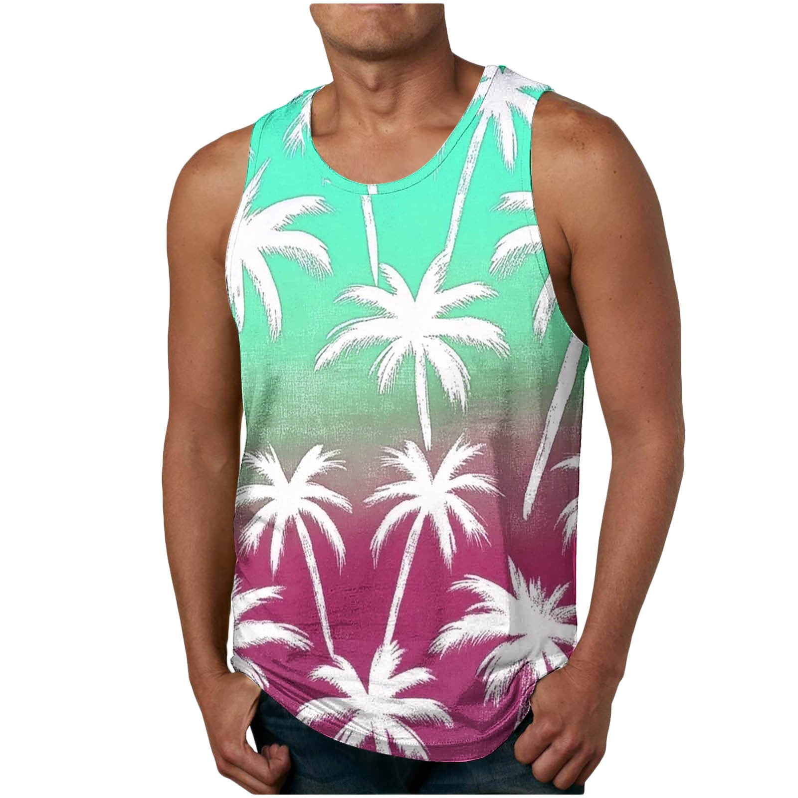 ALLLIST Men's Tank Tops Hawaiian Summer Cotton Pullover Red Casual ...
