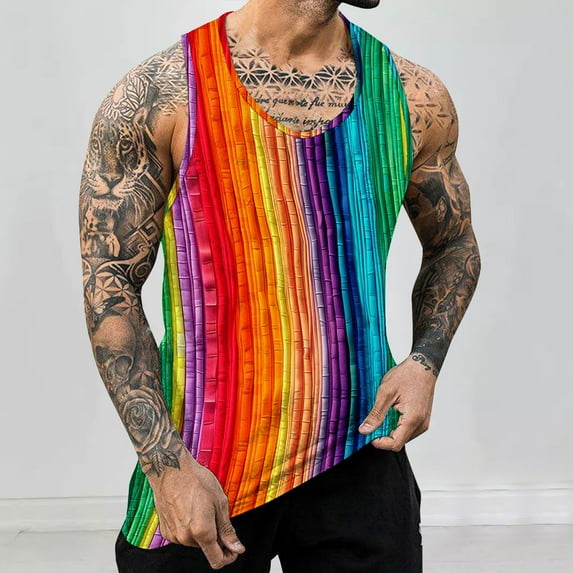 ALLLIST Men's Tank Tops Sleeveless Summer Big And Tall Pullover Casual Rainbow Underwear for Men Size S-4XL