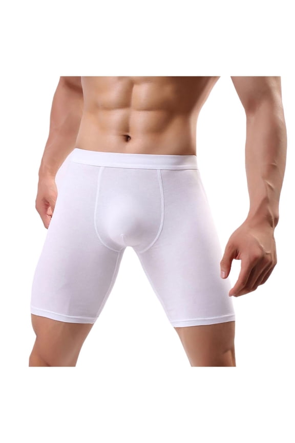 Mens Boxer Briefs Cotton Long Leg Underwear Plain Stretch White High Cut Underpants for Men ,M-2XL