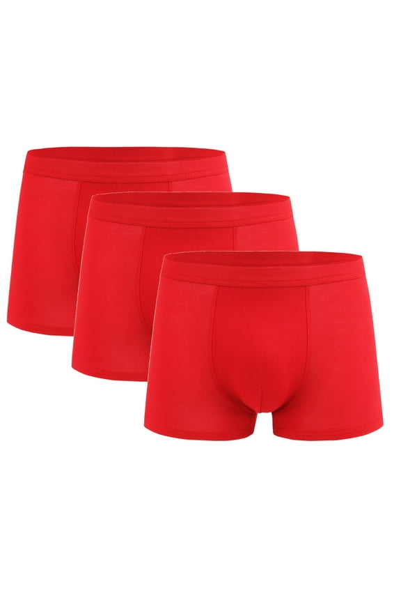 Mens Boxer Briefs Red Stretch Underwear Plain Seamless Seamless Mens Underpants Pack-3 ,L-4XL