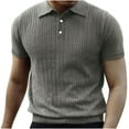 thumbnail image 1 of ALLLIST Mens Gray Collared Short Sleeve Solid Ribbed T-Shirts Casual Button Classic Tee for Men, 1 of 7