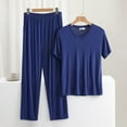 thumbnail image 1 of ALLLIST Mens Pajamas Set Big And Tall Notch Neck Sleepwear Solid Blue Short Sleeve Tops & Bottom Pjs Sets Teen's Pajamas 3XL-6XL, 1 of 3