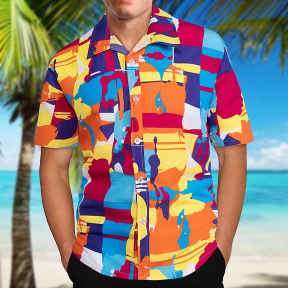 ALLLIST Mens Shirts Short Sleeve Collared Hawaiian Button Down Shirts Casual Yellow Men's Clothes