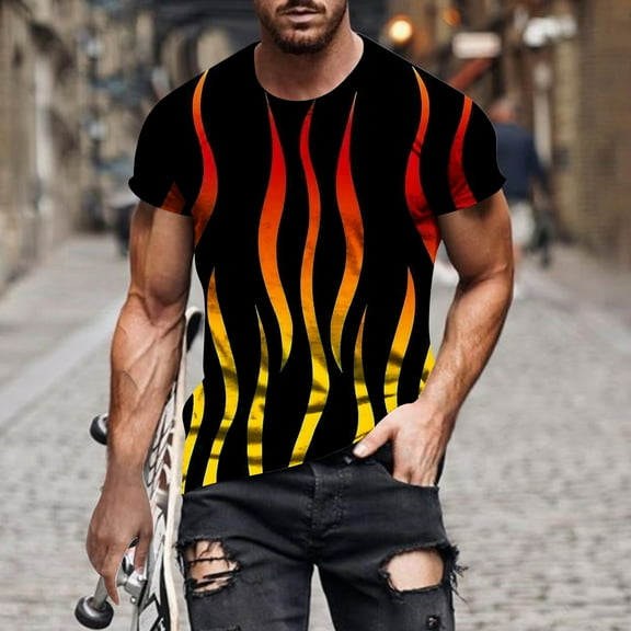 ALLLIST Mens Short Sleeve Crew Neck Flame Printed Casual T-Shirts Pullover Mens Polo Shirts