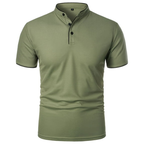 ALLLIST Mens Spring Tops Crew Neck Green Short Sleeve Solid Button Pullover Casual T-Shirts Classic Tee for Men
