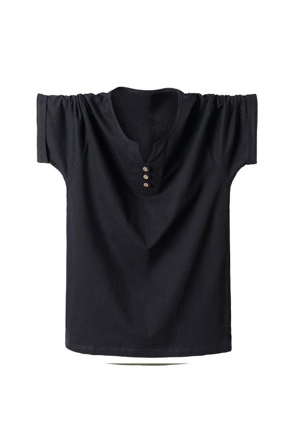 Mens T Shirts Cotton Black Big And Tall Classic T-Shirt Solid Notch Neck Short Sleeve Pullover Mens Tee Shirts