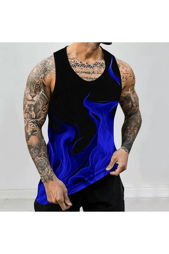 Mens Tank Tops Big And Tall Sleeveless Summer Pullover Flame Casual Blue Shirts for Men Size S-4XL