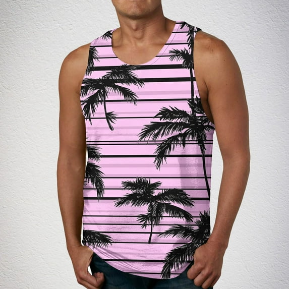 ALLLIST Mens Tank Tops Cotton Big And Tall Summer Hawaiian Pullover Pink Comfy Underwear for Men Size S-2XL
