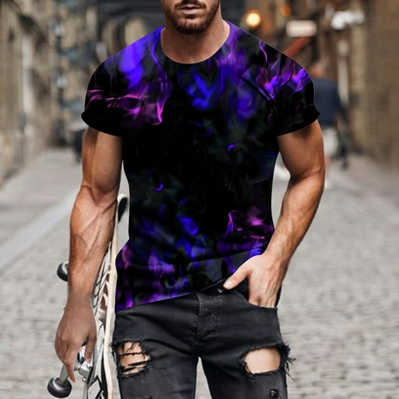 ALLLIST Mens Tops Clearance Under $10 Short Sleeve Crew Neck Flame Printed T-Shirts Pullover Casual Tee for Man