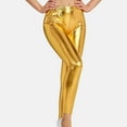 thumbnail image 1 of ALLLIST Metallic Foil Print Women Pants Elastic Waist Leather Pants Plain Gold Tight Party Ladies Pants, 1 of 5