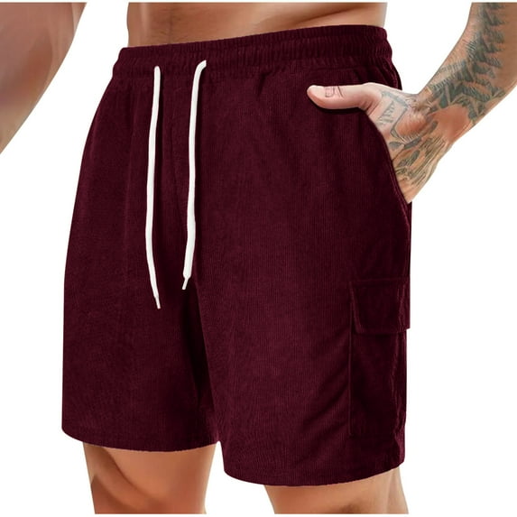 ALLLIST Mid Essentials Men's Solid Short Red Straight-Leg Drawstring with Pockets Pull On Outdoor Summer