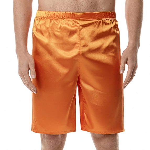 ALLLIST Mid Mens Shorts Orange Straight-Leg Short Solid Elastic Comfy Pull On Jam Sleep Lightweight