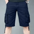 thumbnail image 1 of ALLLIST Mid Shorts for Men Blue Straight-Leg Solid Short Cotton and Linen with Pockets Cargo Workout Elastic Light Weight, 1 of 4