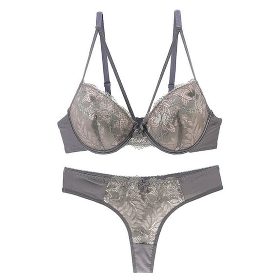 ALLLIST No Wire Womens Underwear Push up Lace Bra And Panty Set Gray Embroidered Comfy Nylon T-Shirt Ladie Bras Size S