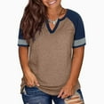 thumbnail image 1 of ALLLIST Notch Neck Tops for Women Short Sleeve Plus Size T-Shirts Color Block Fashion Brown Shirts for Women, 1 of 7