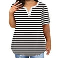 thumbnail image 1 of ALLLIST Notch Neck Womens Workout Tops Short Sleeve Black Striped Button T-Shirts Casual Oversized Womens Shirts Under $5, 1 of 4