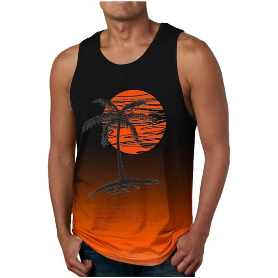 ALLLIST Orange Mens Tank Tops Summer Hawaiian Pullover Comfy Undershirts for Men Size S-2XL