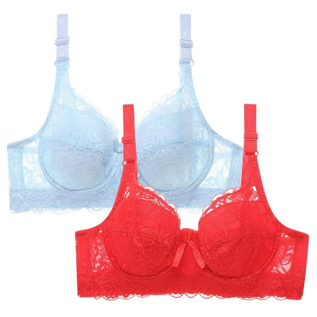 ALLLIST Pack 2 Bras for Women Push up Wireless Lace Bralette Blue Plain ...