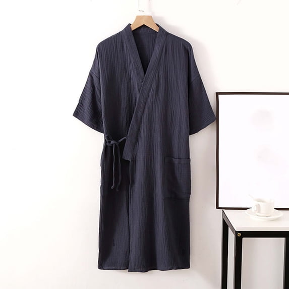 ALLLIST Pajamas Men with Pockets Short Sleeve Blue Robe Soft Plain Bathrobes Teen's Pajamas L-2XL