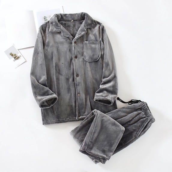 ALLLIST Pajamas for Men Set Big And Tall Flannel Sleepwear Solid Long Sleeve Tops & Bottom Gray Button Down Teens Pajamas L-3XL