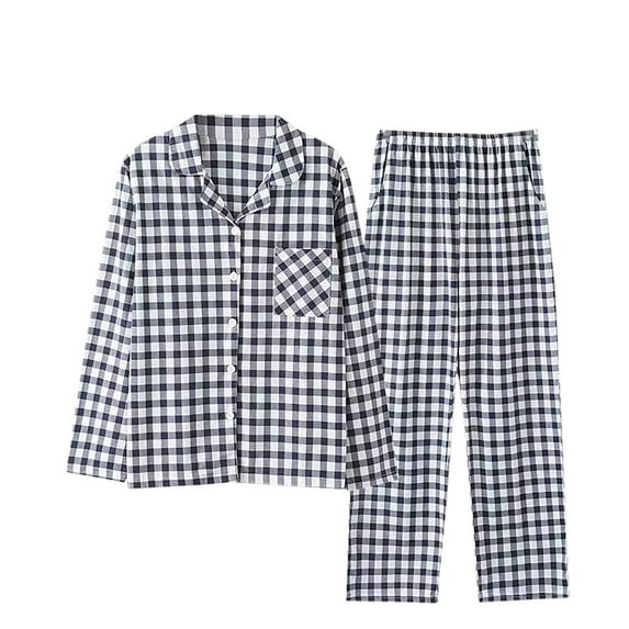 ALLLIST Pajamas for Men Set Cotton Big And Tall Sleepwear Long Sleeve Tops & Bottom Plaid Blue Button Down Teen's Pajamas M-3XL