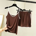 thumbnail image 1 of ALLLIST Pajamas for Women Brown V Neck Modal Cami And Shorts Set Soft 2PC Solid Sleepwear for Women, 1 of 3