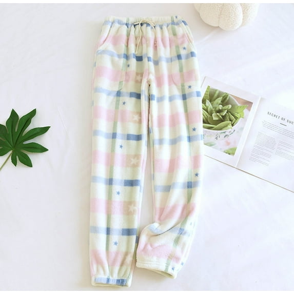 ALLLIST Pants Pajamas Women Flannel Bottoms Cozy White Striped Home Clothes Womens Sleepwear