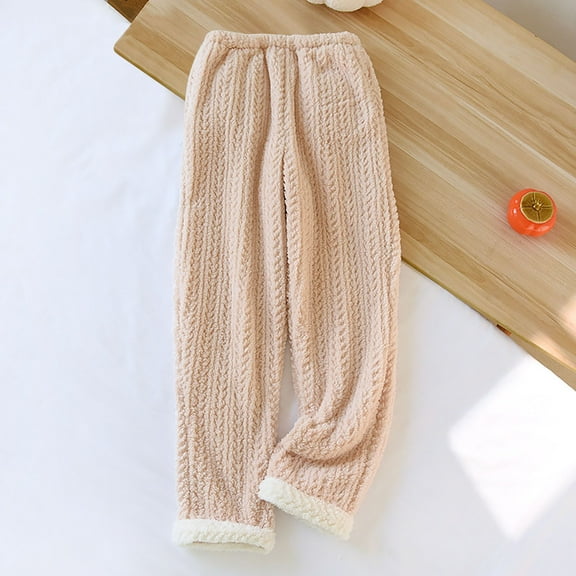 ALLLIST Pants Pajamas for Ladies Flannel Warm Bottoms Plain Comfy Pink Home Clothes Sleepwear Women