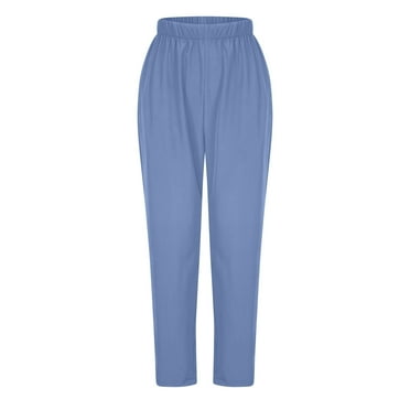 ALLLIST Pants for Ladies Elastic Waist Plus Size Knit Pants Blue Solid Knit Pants for Ladie