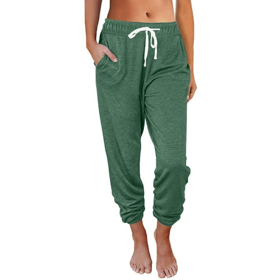 ALLLIST Pants for Women Elastic Waist Joggers Green Solid Knit Pants Pants Women