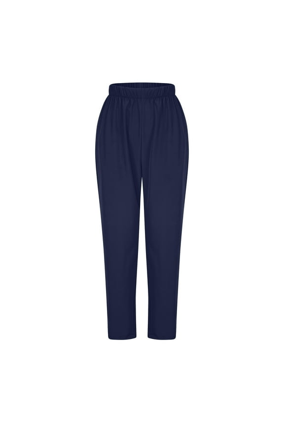 Pants for Women Elastic Waist Lounge Pants Solid Blue Knit Ladies Pants