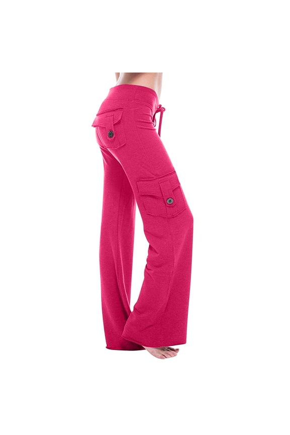 Pants for Women Wide Leg Elastic Waist Cargo Pants Solid Pink Knit Teens Pants