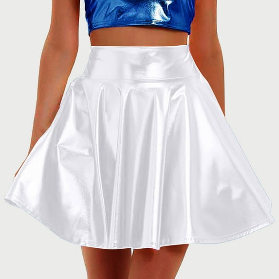 ALLLIST Party Skirt for Women White Mini Skirt Pleated Glossy High Waist Solid A Frame Teen Skirt
