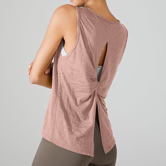 ALLLIST Pink Going Out Tops for Women Backless Solid Sleeveless Crew Neck Cotton and Linen Tank Tops Womens Capris for Summer XL