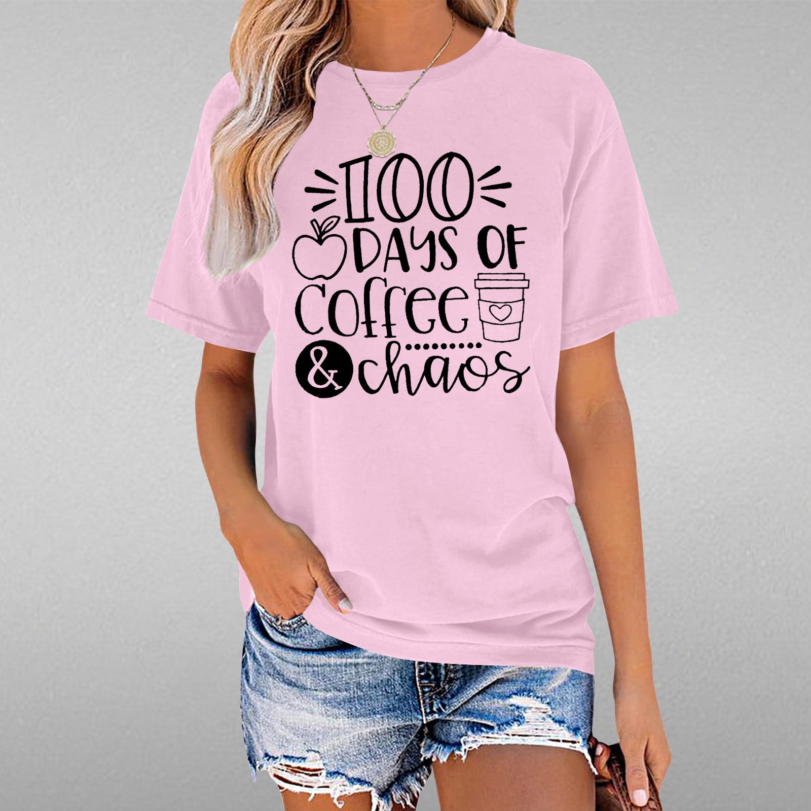 Alllist Pink Spring Tops For Women 2024 Crew Neck Short Sleeve Quotes T 