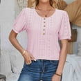 thumbnail image 1 of ALLLIST Pink Spring Tops for Women 2024 Trendy Solid Crew Neck Button Short Sleeve T-Shirts Summer Blouses XXL, 1 of 6